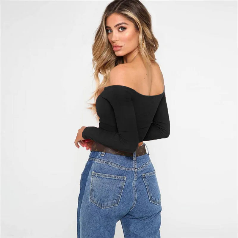 Off-Shoulder Ruched Long Sleeve Crop Top