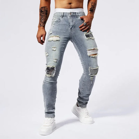 Men's Slim Fit Patchwork Stretch Jeans