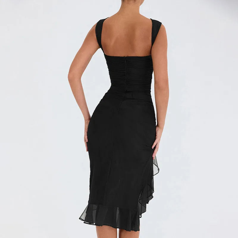 Elegant Ruched Sleeveless Midi Dress