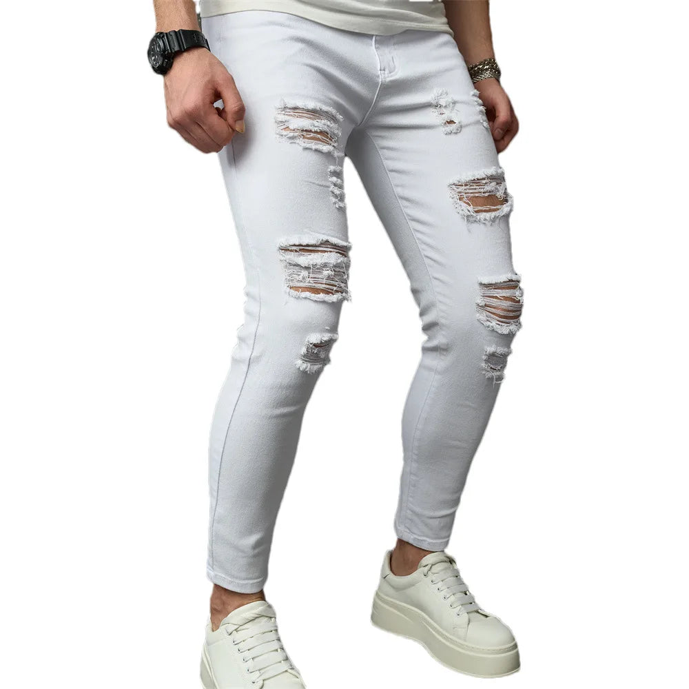 Men's White Ripped Skinny Jeans