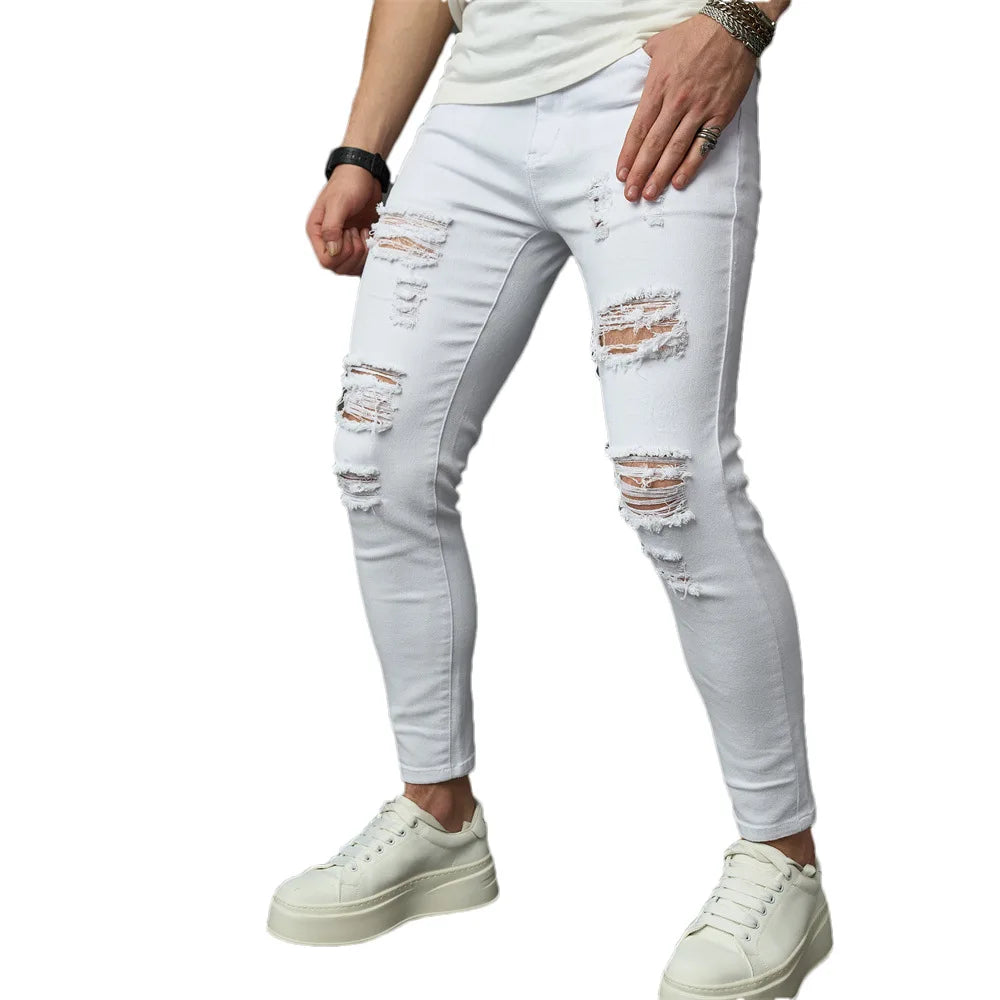 Men's White Ripped Skinny Jeans