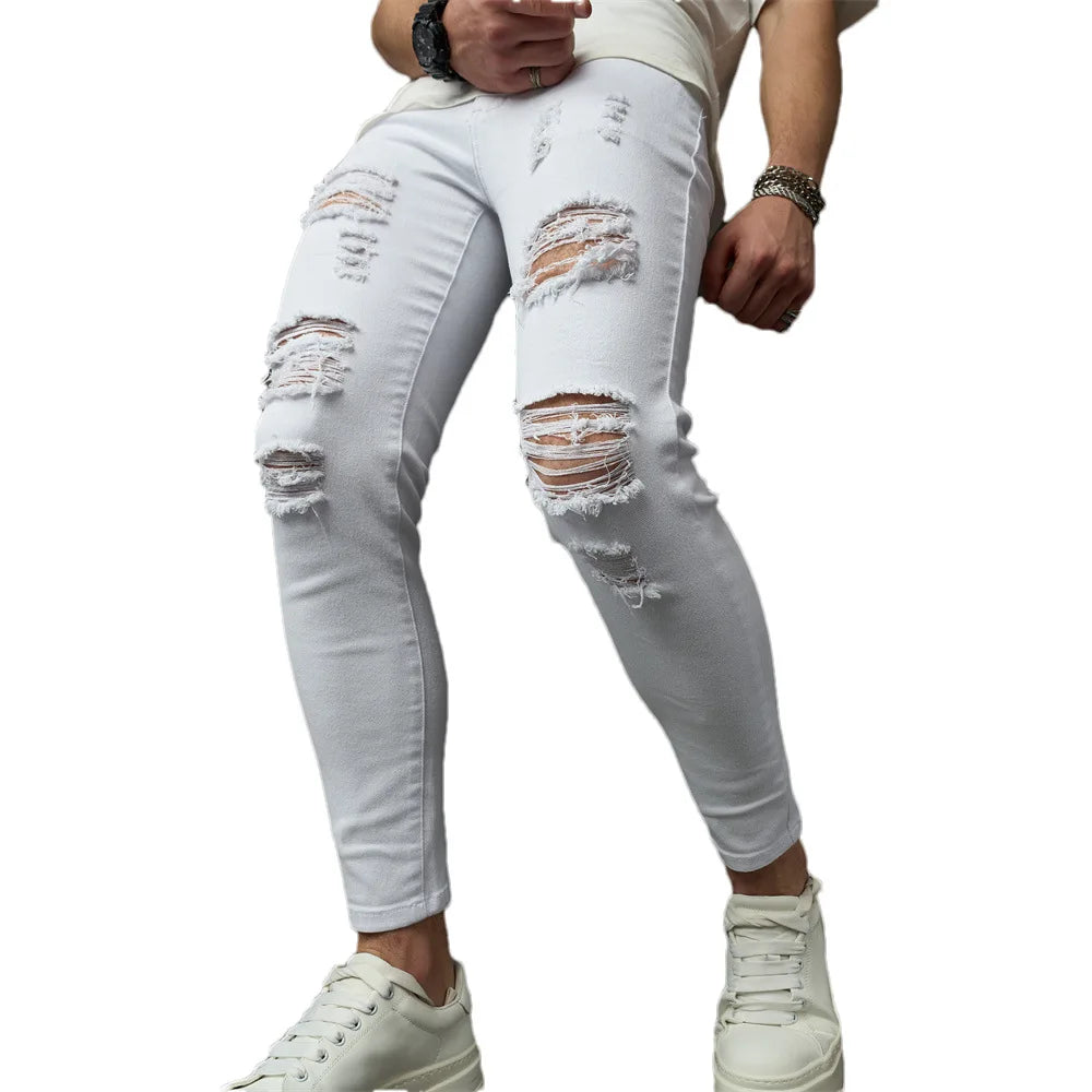 Men's White Ripped Skinny Jeans