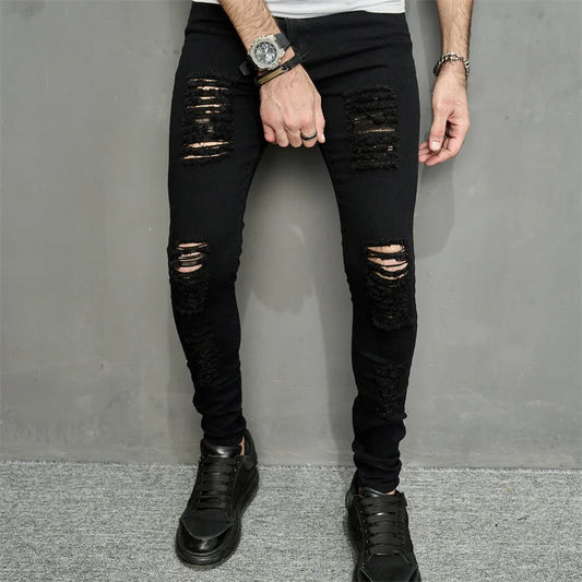 Men’s Ripped Slim Fit Pencil Jeans