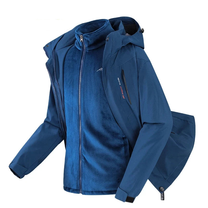 Men's 3-in-1 Thick Hiking Jacket – Waterproof Fleece Windbreaker for Winter Outdoor Activities