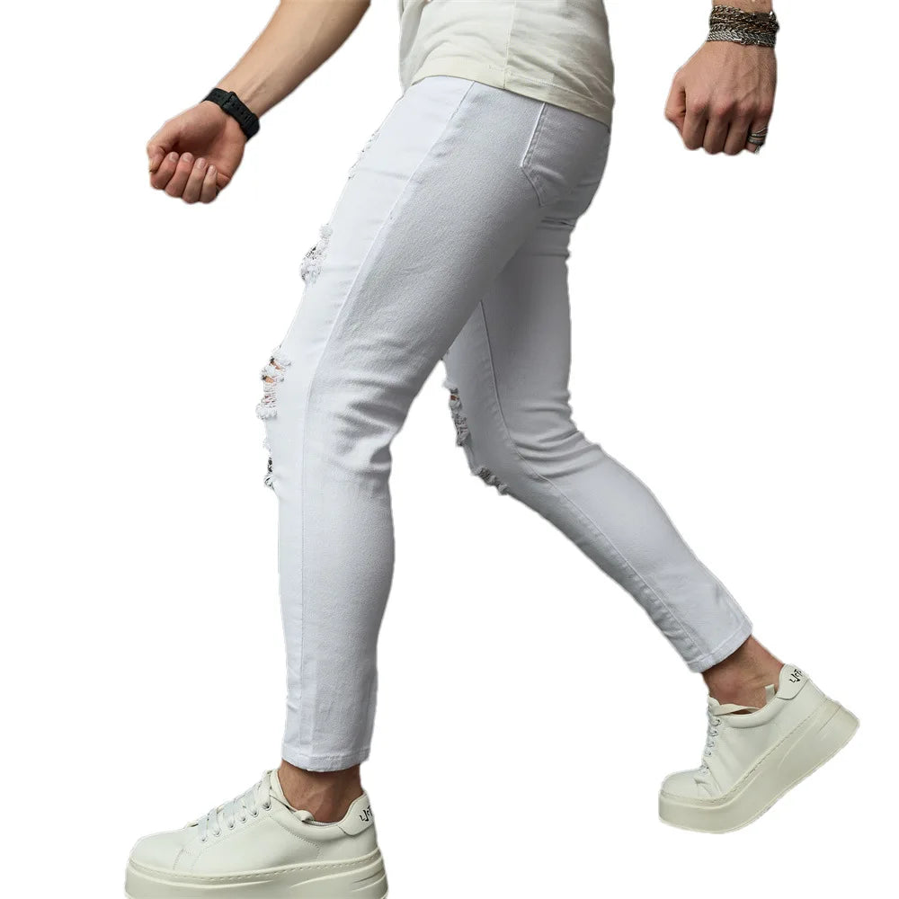 Men's White Ripped Skinny Jeans