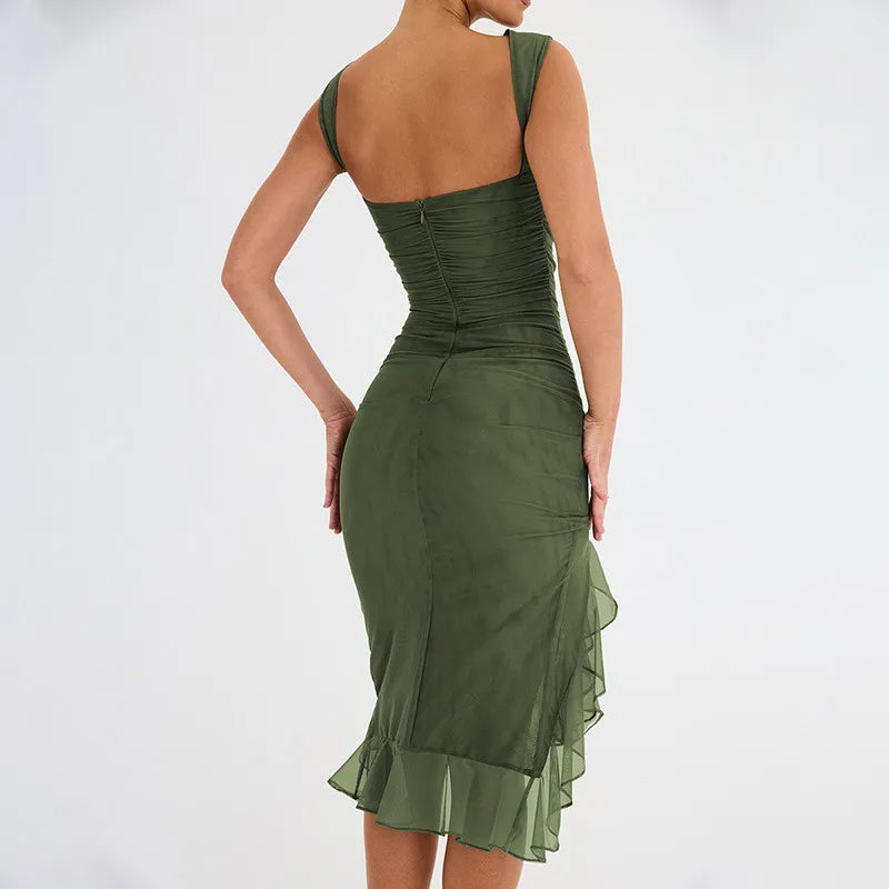 Elegant Ruched Sleeveless Midi Dress